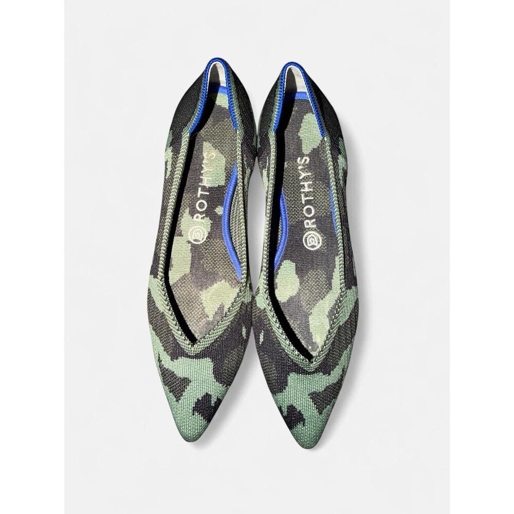 Rothy's Point Flat Shoe in Green Camouflage Pattern size 10